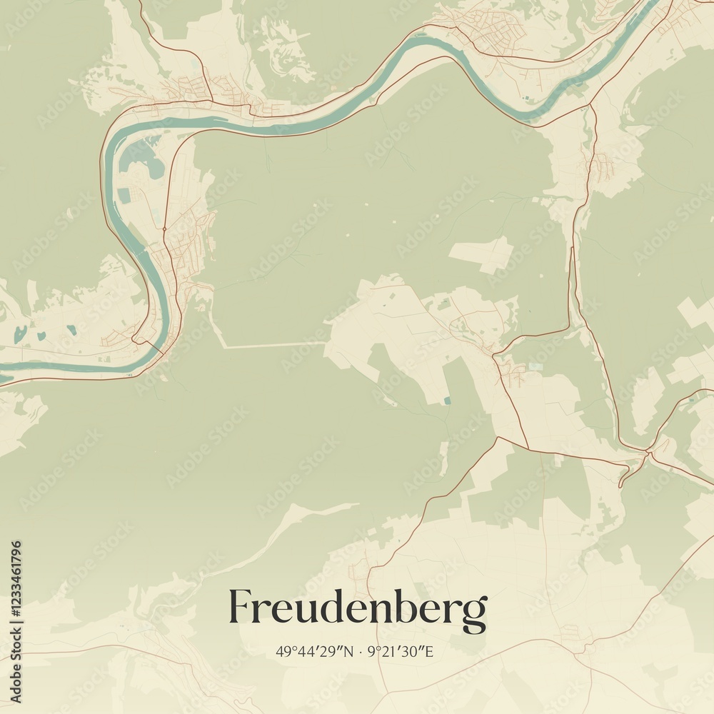 Fototapeta premium Vintage map of Freudenberg, Germany.
