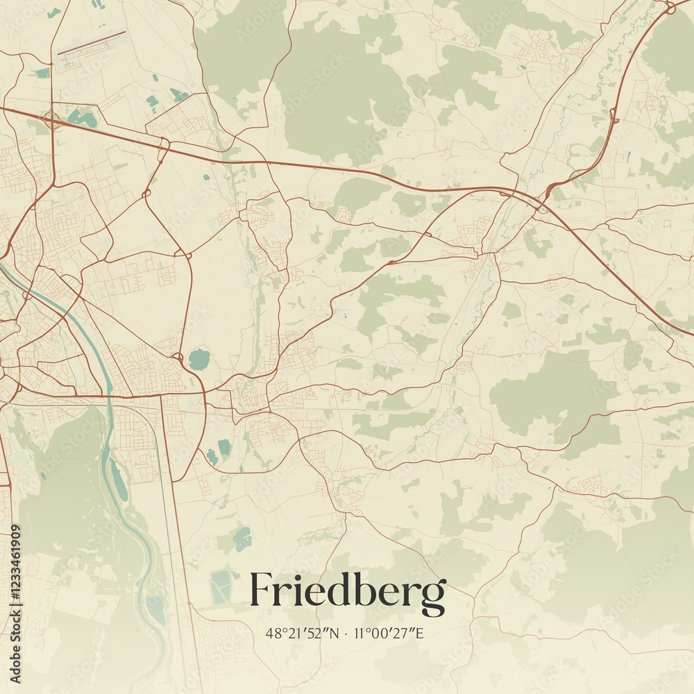 Fototapeta premium Vintage map of Friedberg, Germany.