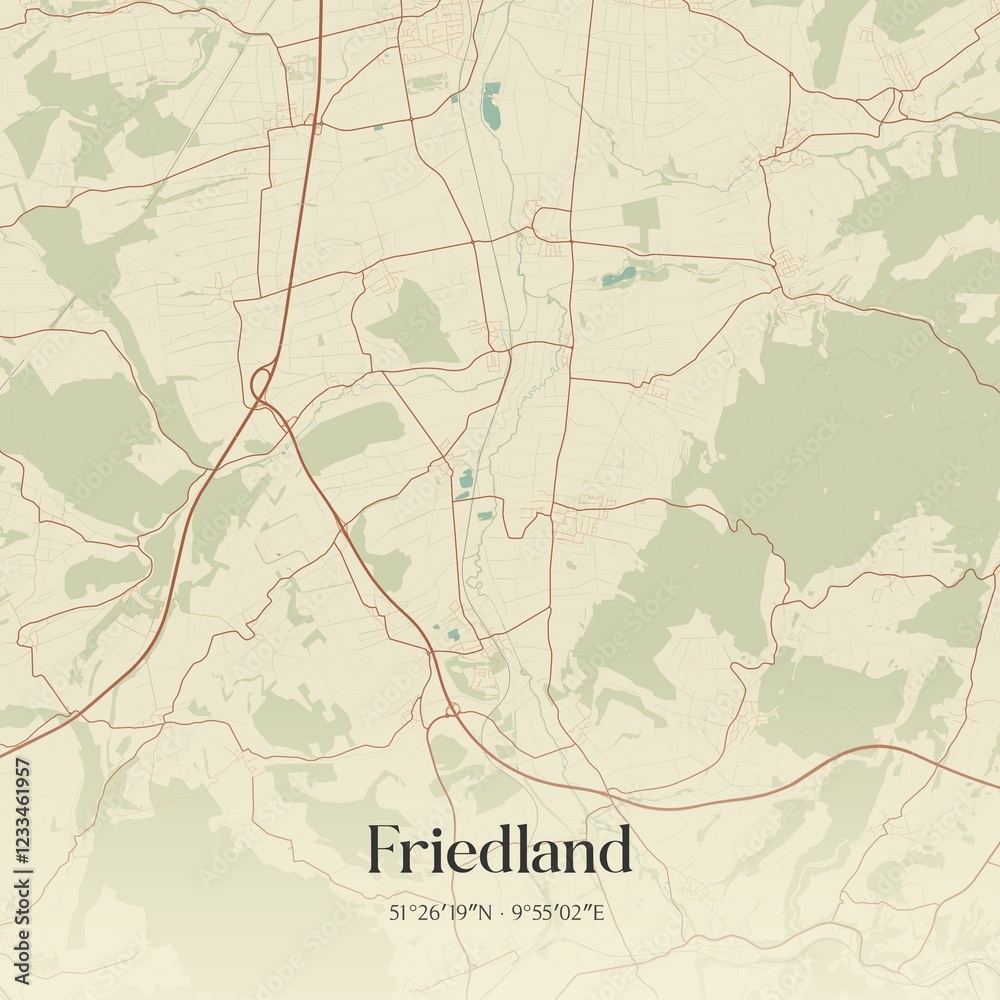 Fototapeta premium Vintage map of Friedland, Germany.
