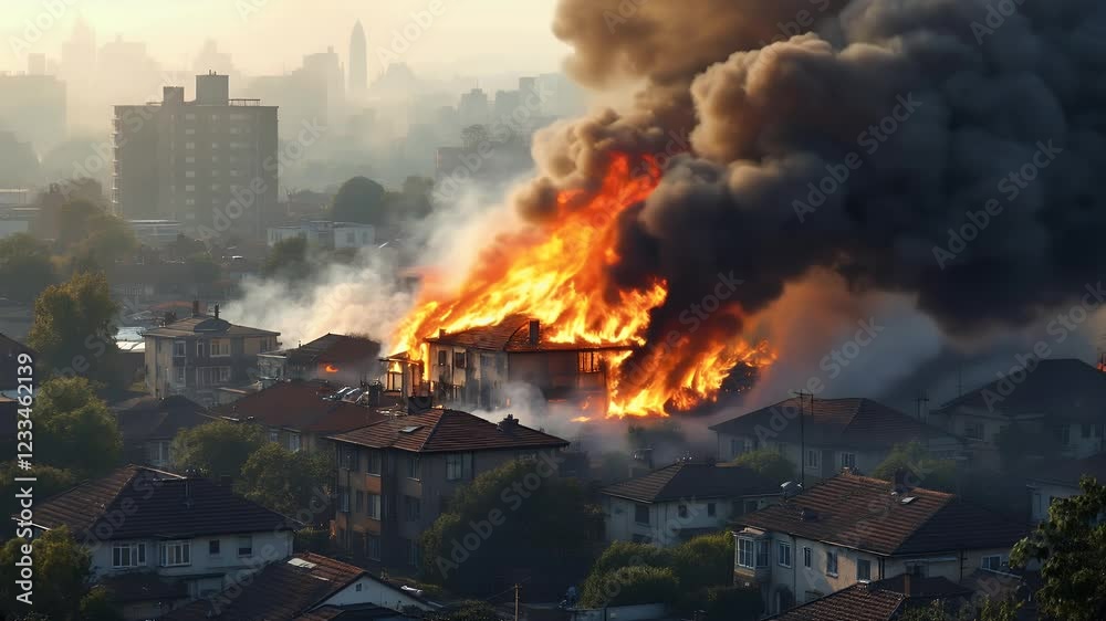 Devastating House Fire in Urban Setting Devastating House Fire in Urban Setting