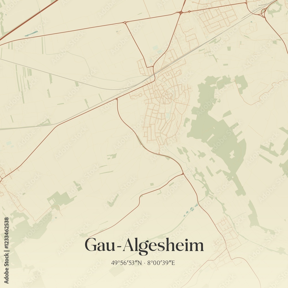 Fototapeta premium Vintage map of Gau-Algesheim, Germany.