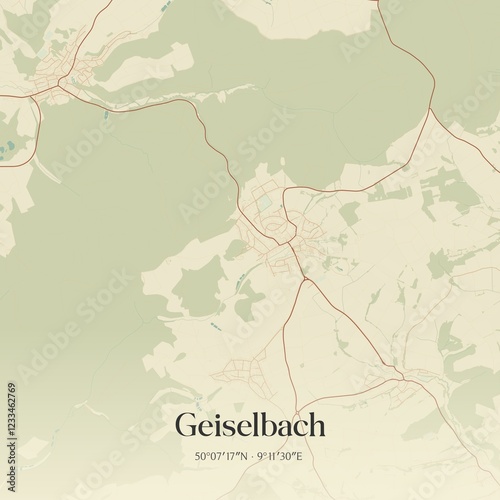 Vintage map of Geiselbach, Germany. photo