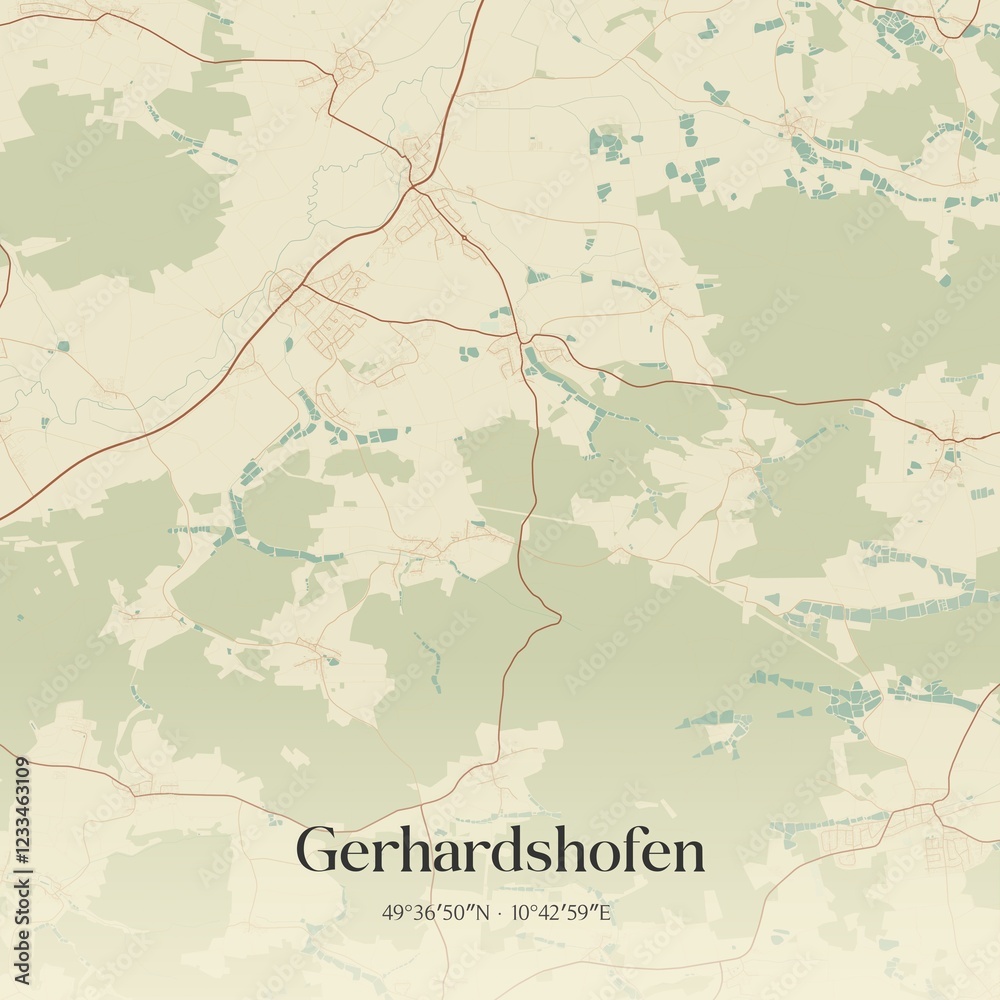 Fototapeta premium Vintage map of Gerhardshofen, Germany.