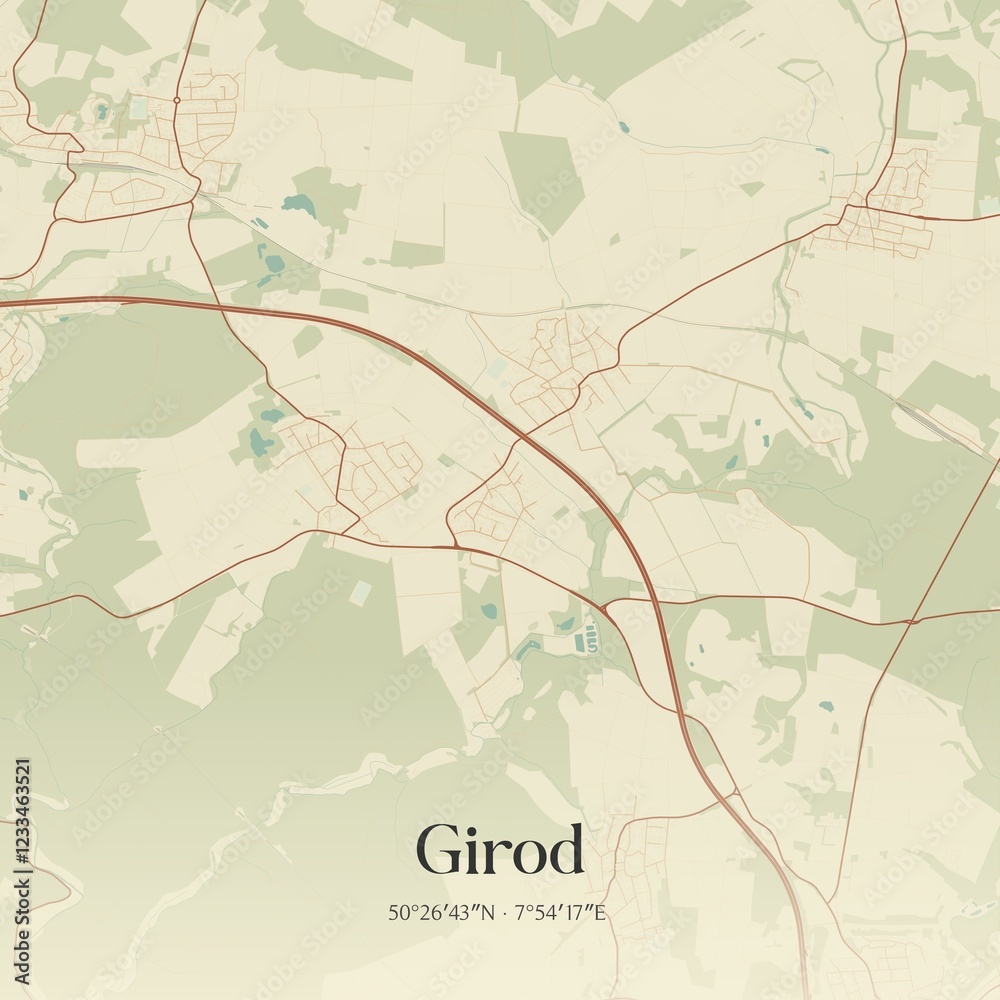 Fototapeta premium Vintage map of Girod, Germany.