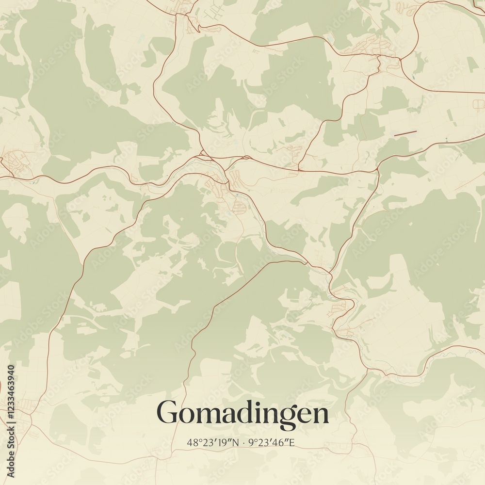 Fototapeta premium Vintage map of Gomadingen, Germany.