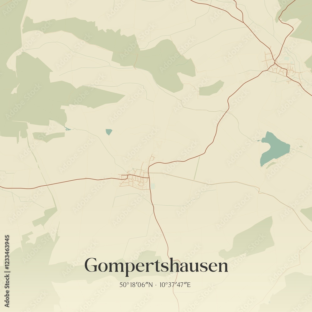 Fototapeta premium Vintage map of Gompertshausen, Germany.