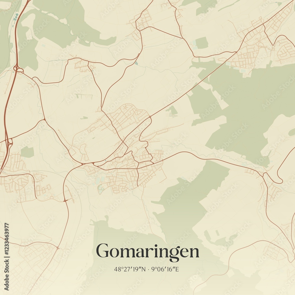Fototapeta premium Vintage map of Gomaringen, Germany.
