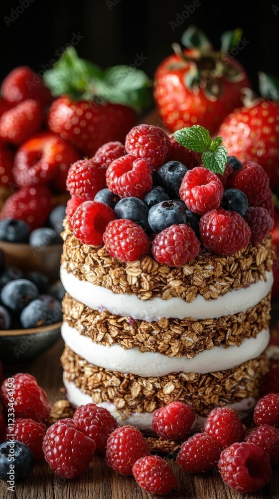 Layered Berry Granola Dessert with Yogurt Cream Layered Berry Granola Dessert with Yogurt Cream