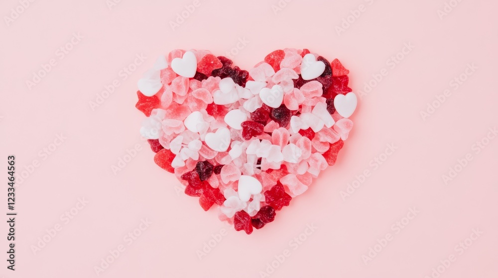 Obraz premium Heart Shaped Candy Arrangement on Pink Background