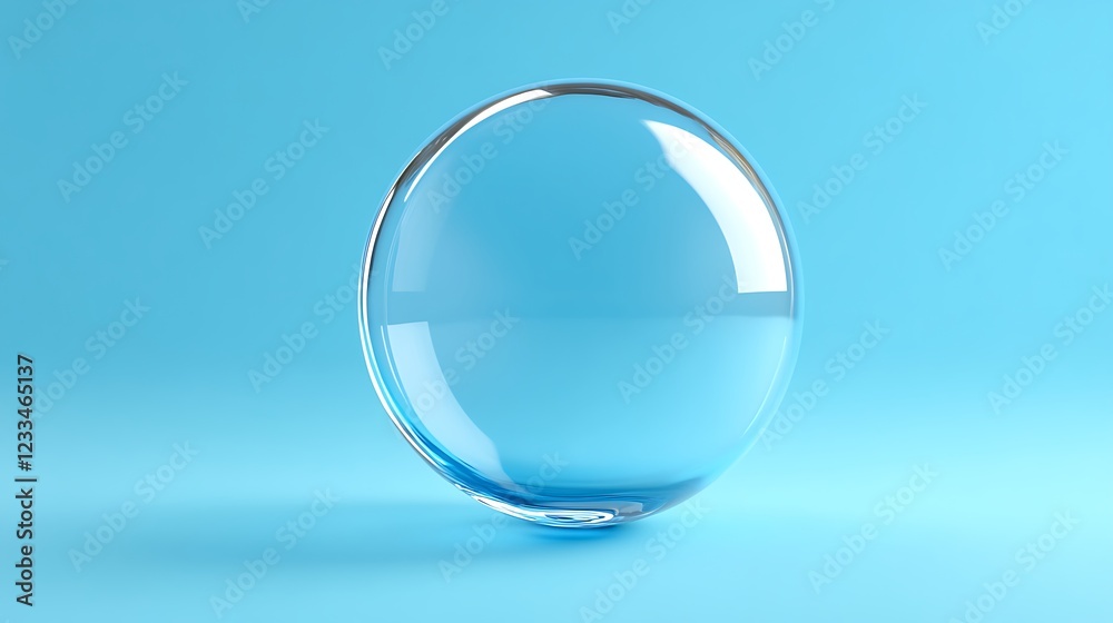 A translucent spherical object rests on a blue background A translucent spherical object rests on a blue background