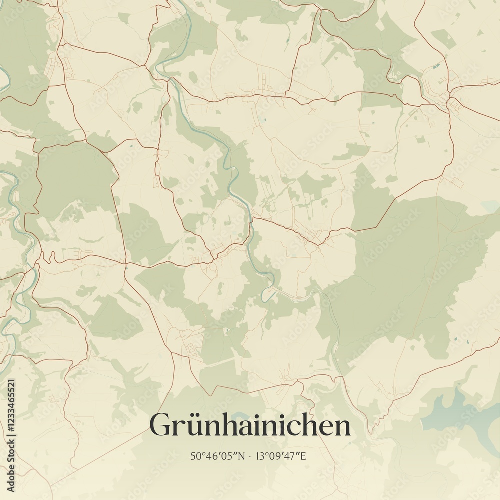 Fototapeta premium Vintage map of Grunhainichen, Germany.