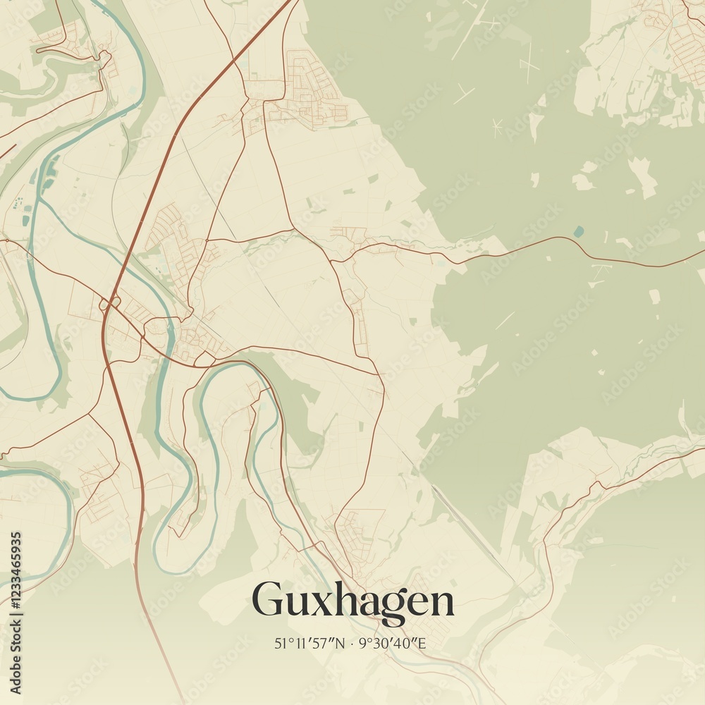 Fototapeta premium Vintage map of Guxhagen, Germany.
