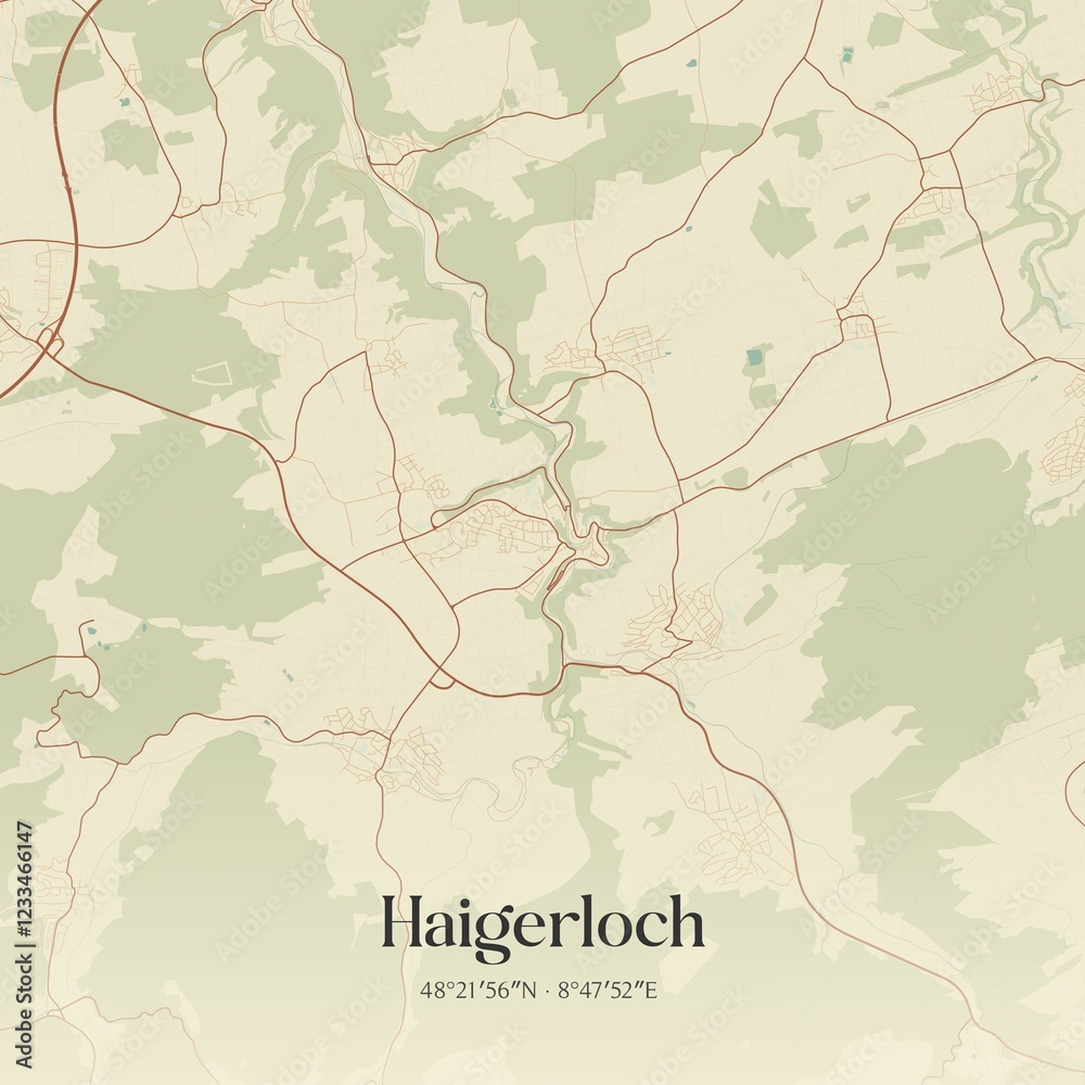 Fototapeta premium Vintage map of Haigerloch, Germany.