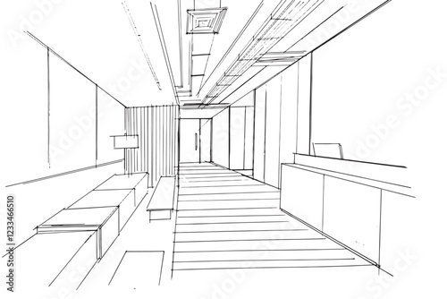 Drawing exterior and interior architectural lines. , Graphic assembly in architecture and interior design work. ,Sketch ideas for interior or exterior designs.