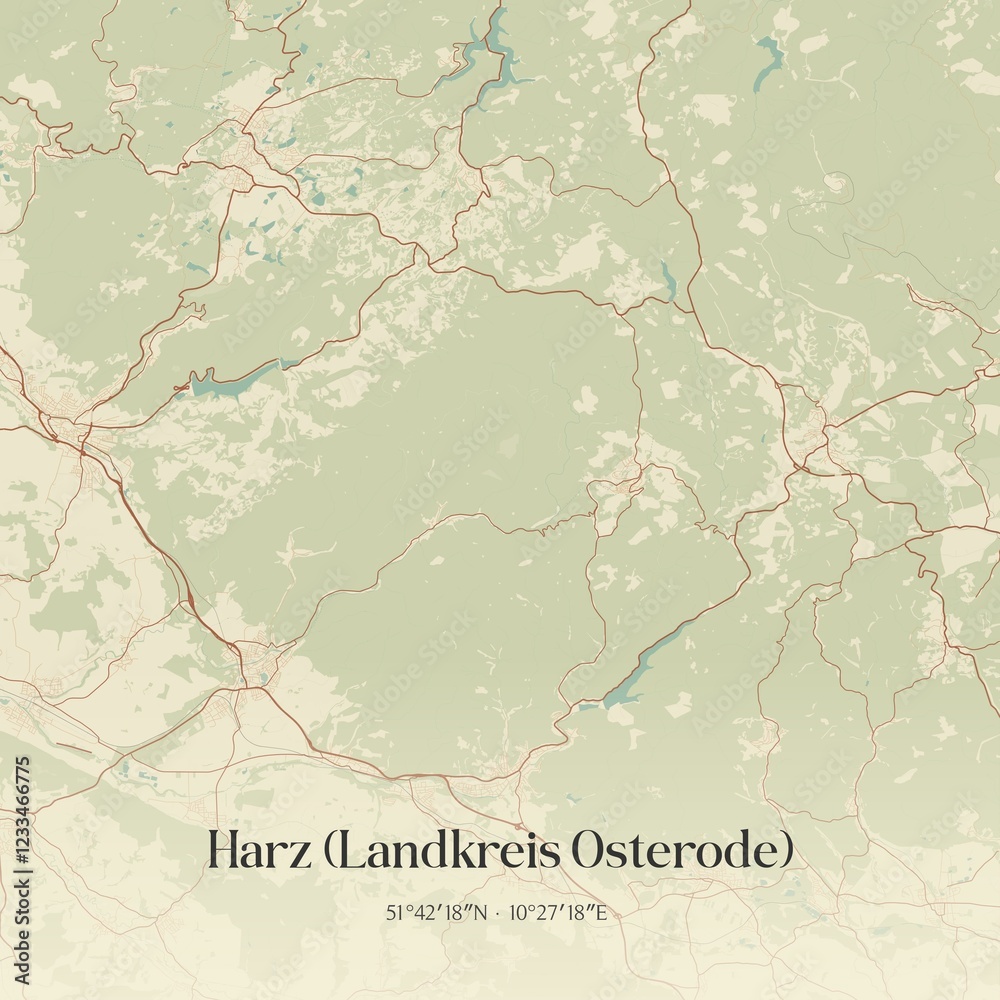 Fototapeta premium Vintage map of Harz (Landkreis Osterode), Germany.