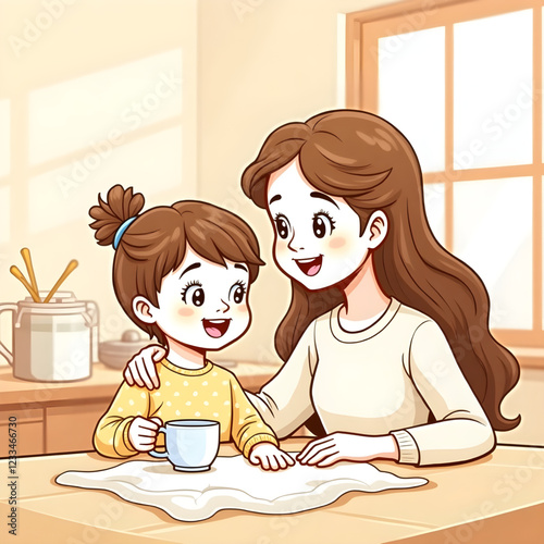 Mother giving milk to her daughter 