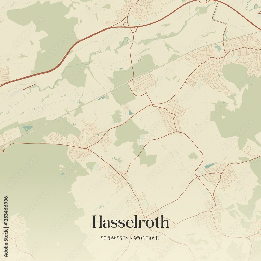 Fototapeta premium Vintage map of Hasselroth, Germany.