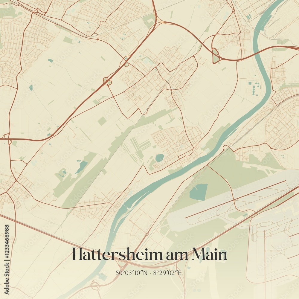 Fototapeta premium Vintage map of Hattersheim am Main, Germany.