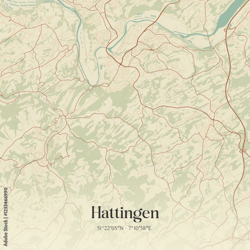Fototapeta premium Vintage map of Hattingen, Germany.