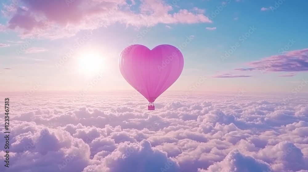 Fototapeta premium Heart Shaped Hot Air Balloon Soaring Above Cloudscape