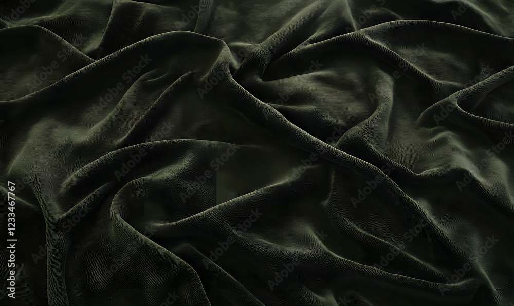 Obraz premium Dark green fabric, draped texture, background, design, textile