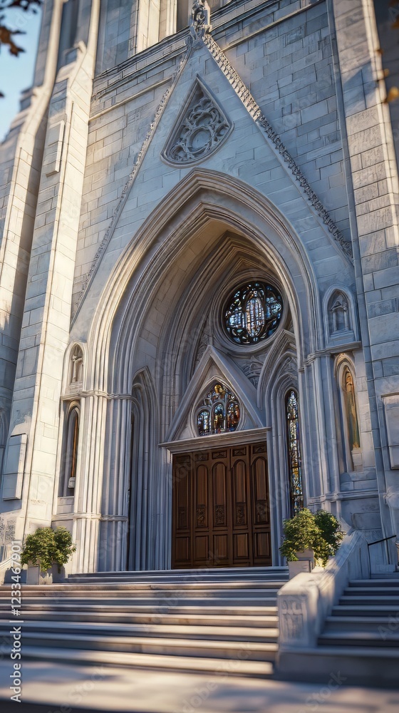 Grand church entrance with ornate details Grand church entrance with ornate details