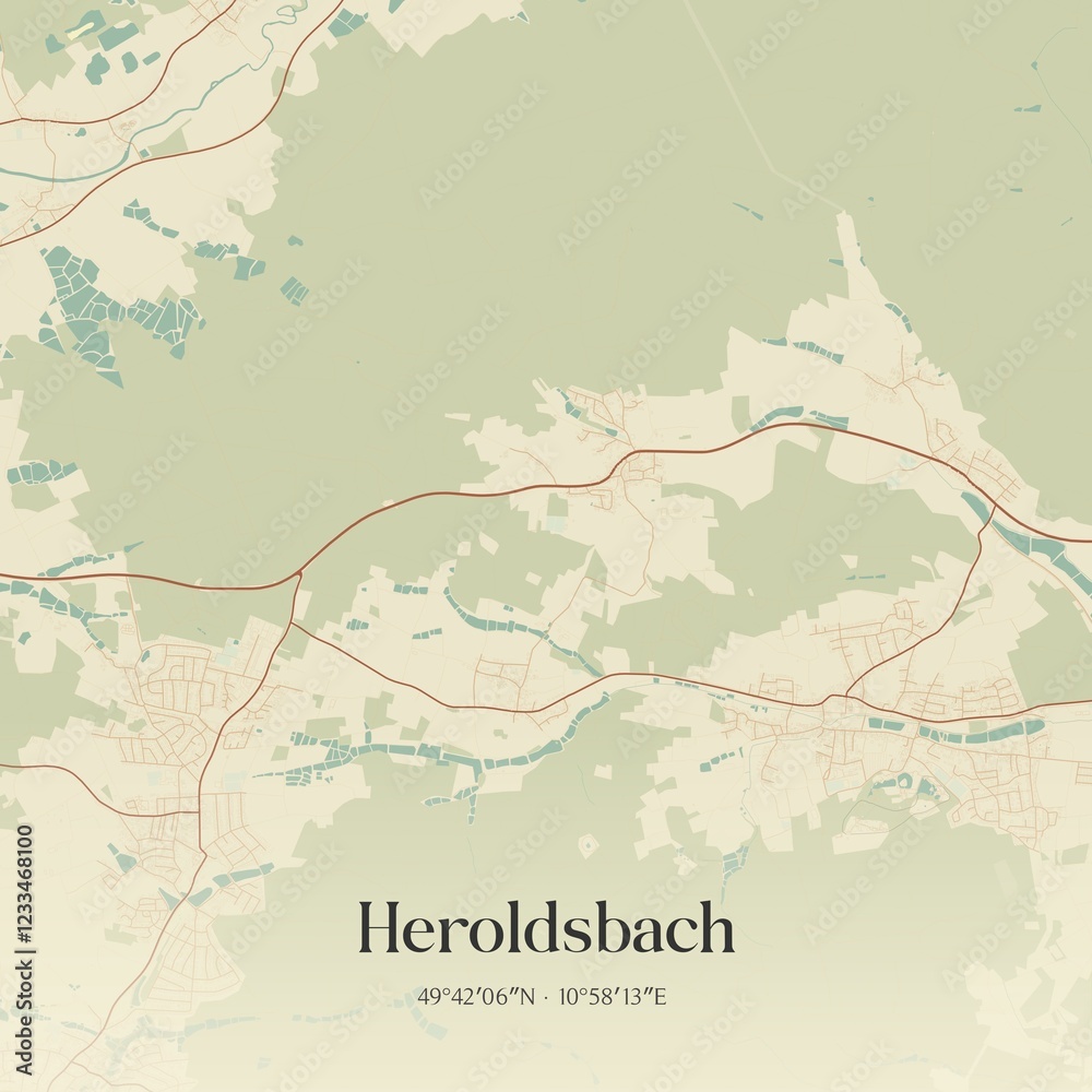 Fototapeta premium Vintage map of Heroldsbach, Germany.