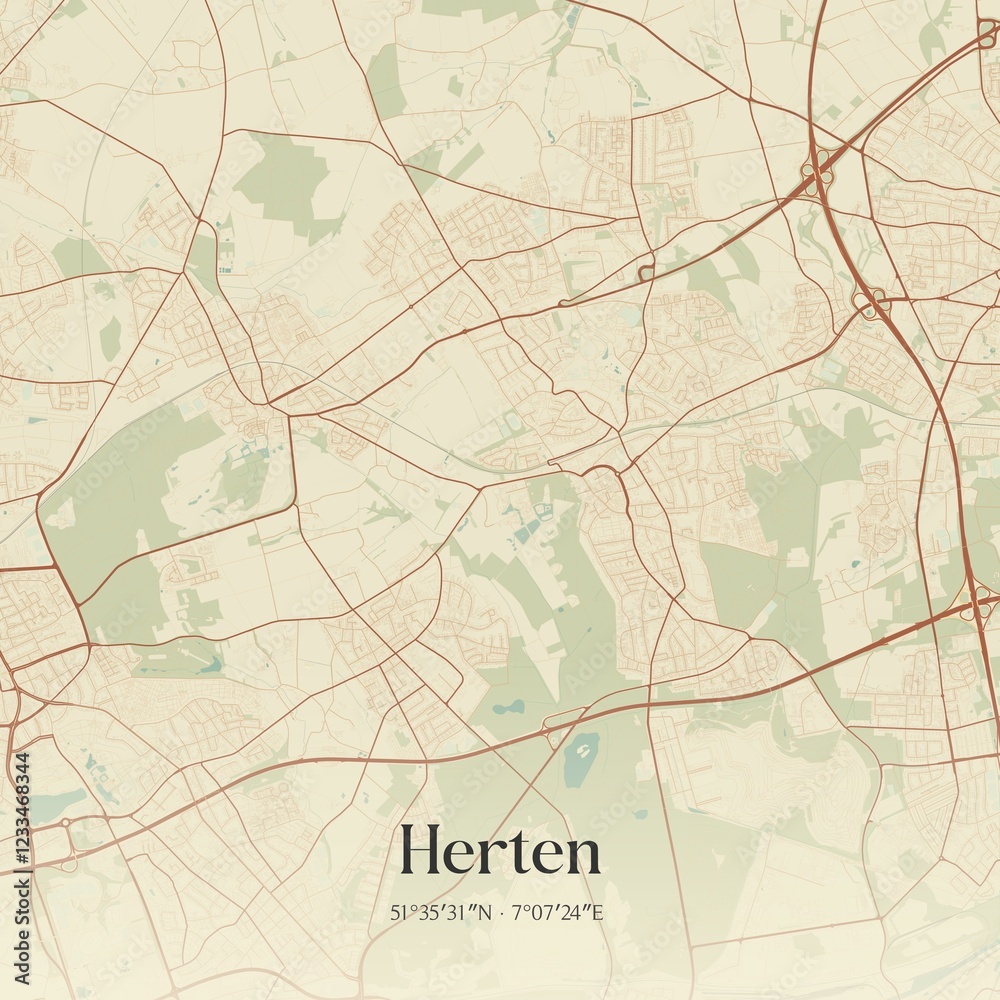 Fototapeta premium Vintage map of Herten, Germany.