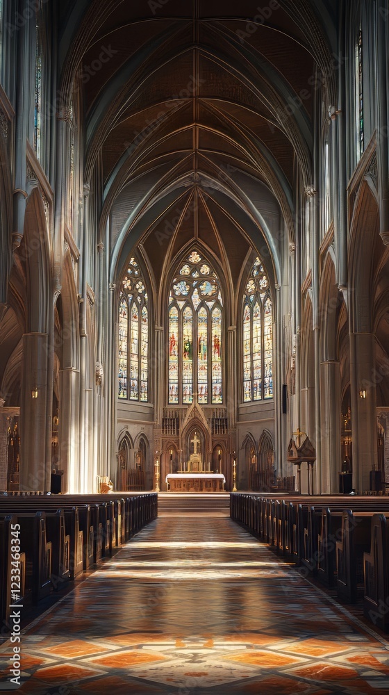 Fototapeta premium Grand church interior, serene light