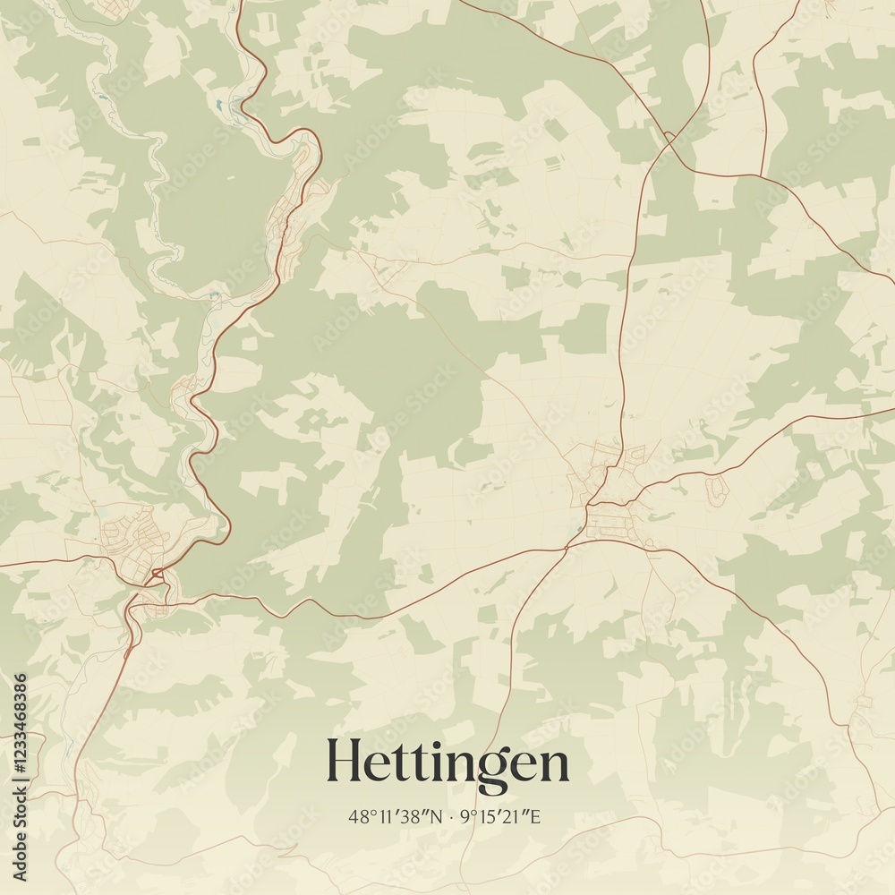 Fototapeta premium Vintage map of Hettingen, Germany.