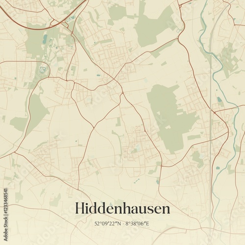 Vintage map of Hiddenhausen, Germany.