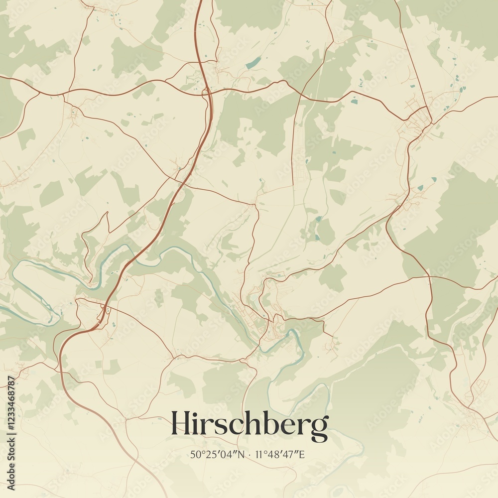 Fototapeta premium Vintage map of Hirschberg, Germany.
