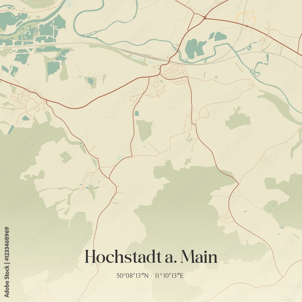 Fototapeta premium Vintage map of Hochstadt a. Main, Germany.