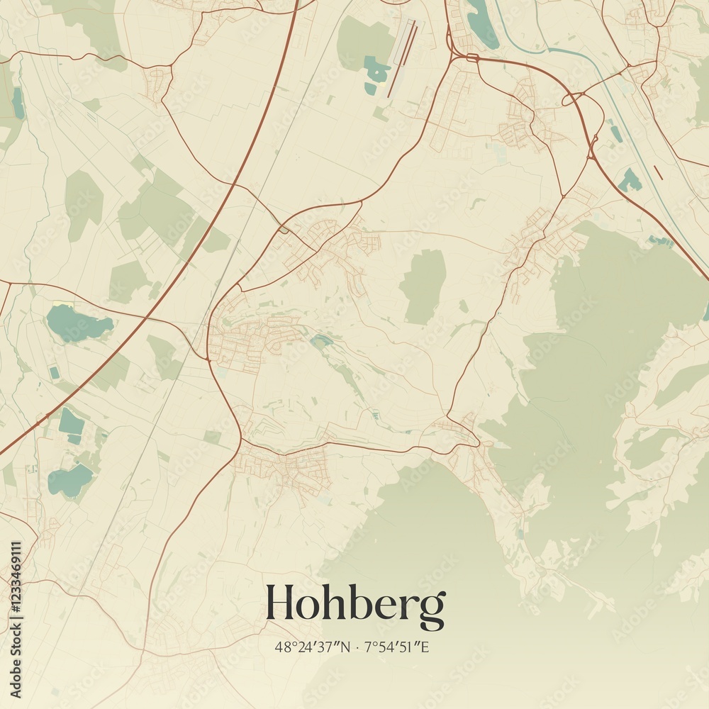 Fototapeta premium Vintage map of Hohberg, Germany.