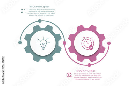 2 step process or option infographic template vector element with icons suitable for web presentation and business information