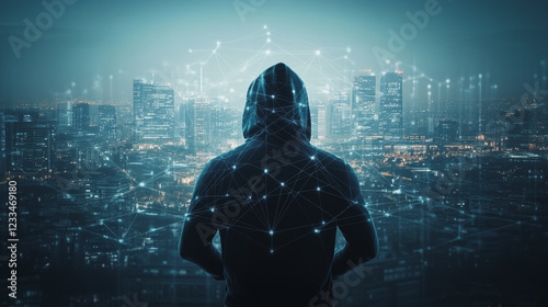 Hacker are planning to hack and attack networks and cyber security , innovative Smart city and graphs with statistics to analyze business potential and predict future developments in company growth.