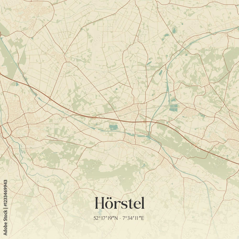 Fototapeta premium Vintage map of Horstel, Germany.
