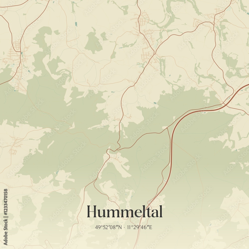 Fototapeta premium Vintage map of Hummeltal, Germany.
