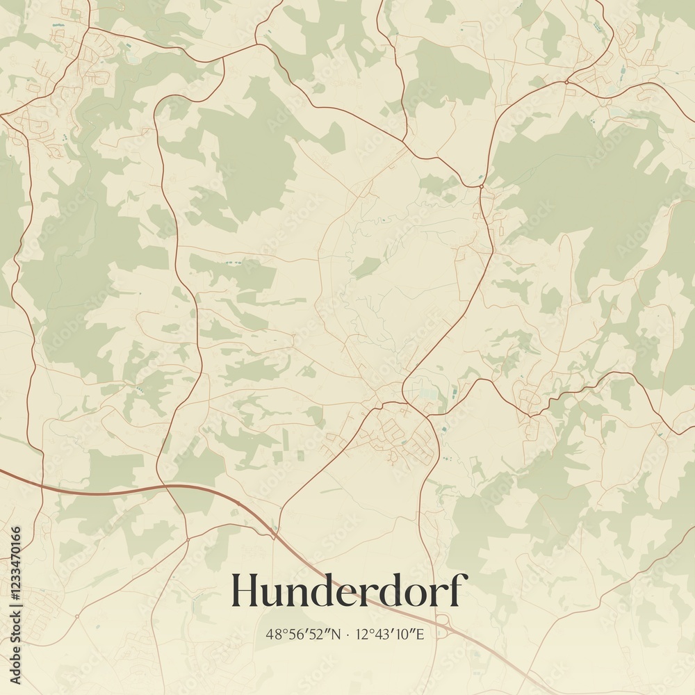 Fototapeta premium Vintage map of Hunderdorf, Germany.