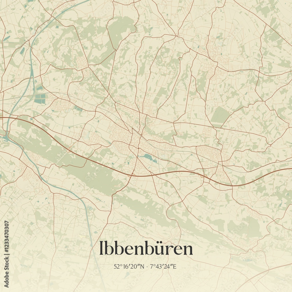 Fototapeta premium Vintage map of Ibbenburen, Germany.