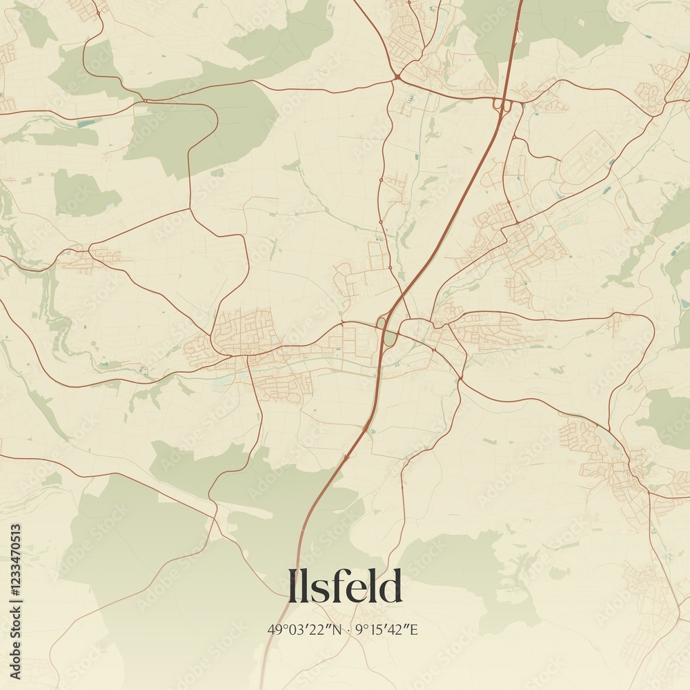 Fototapeta premium Vintage map of Ilsfeld, Germany.