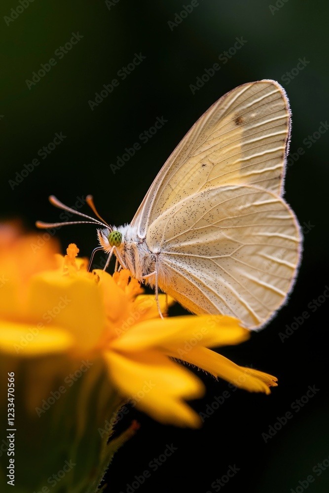 Fototapeta premium Pale Butterfly Feeding on a Yellow Flower