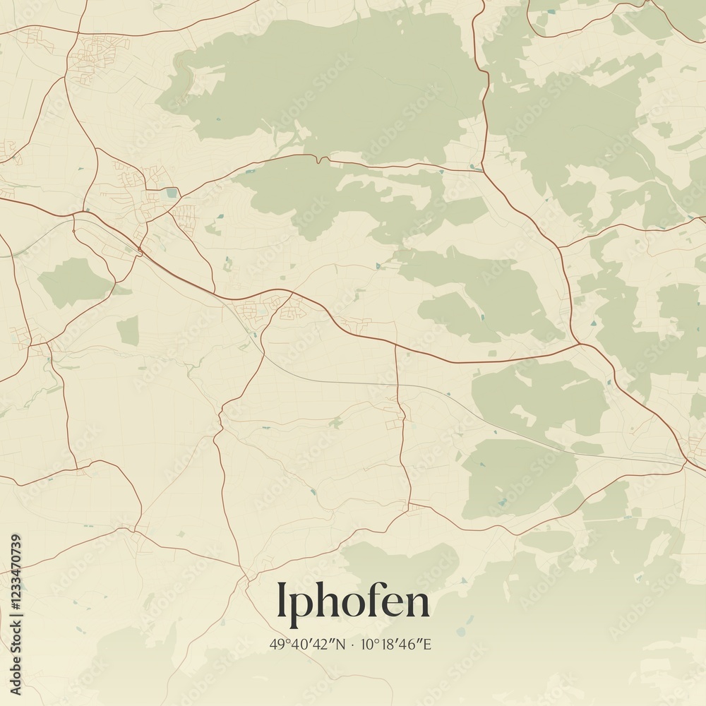 Fototapeta premium Vintage map of Iphofen, Germany.
