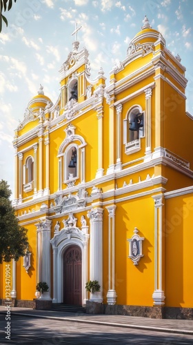 Vibrant yellow colonial church facade