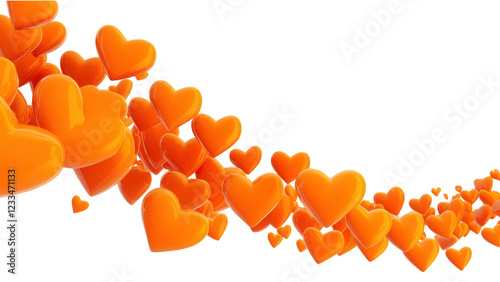 Orange hearts in assorted sizes arranged diagonally, vibrant design element on a transparent background, ideal for digital projects