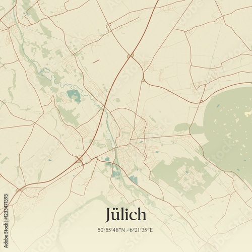 Vintage map of Julich, Germany.