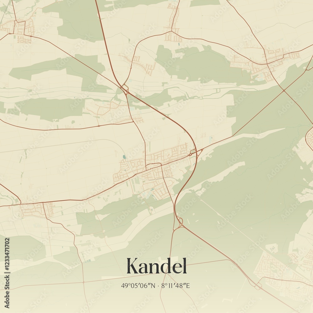 Vintage map of Kandel, Germany.