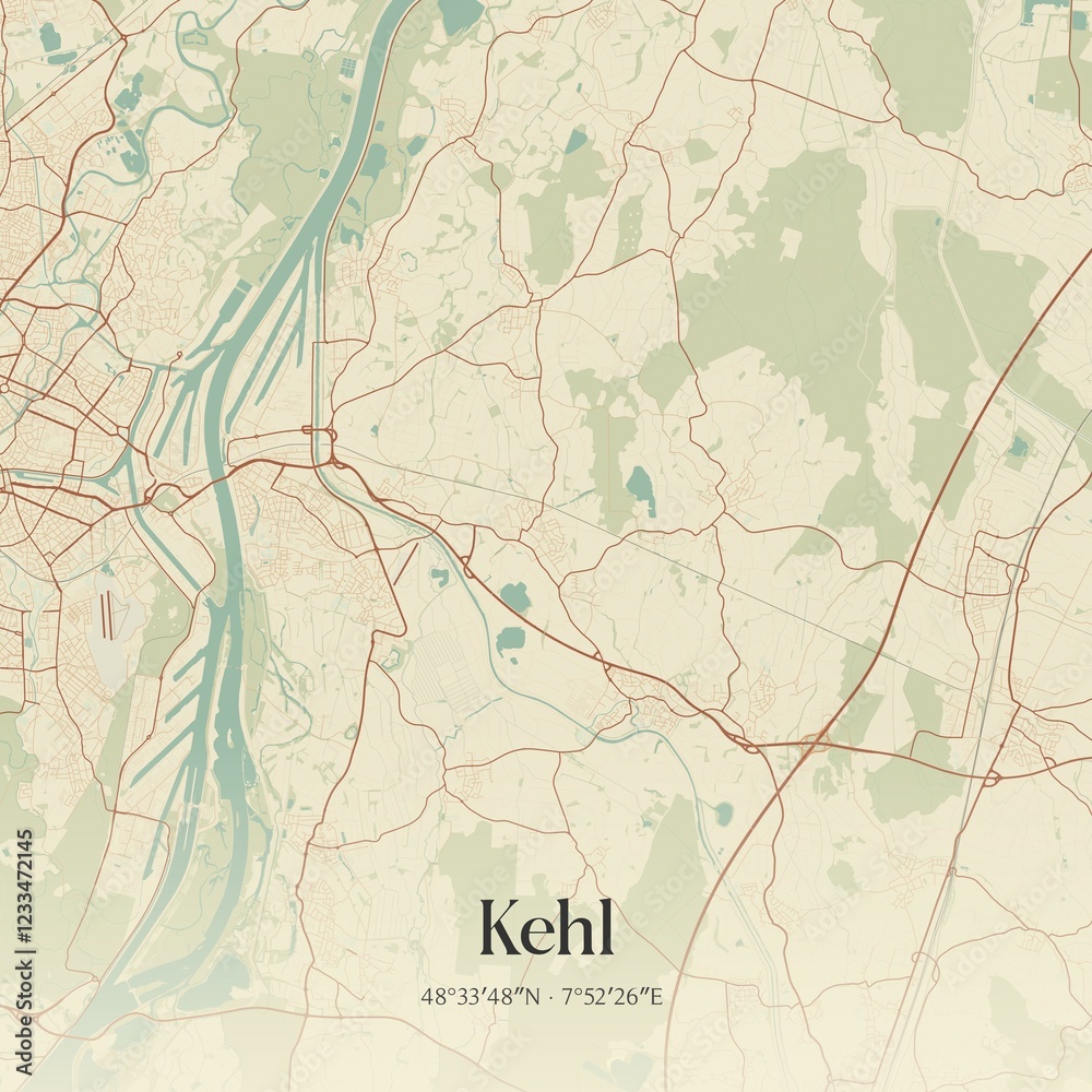 Fototapeta premium Vintage map of Kehl, Germany.