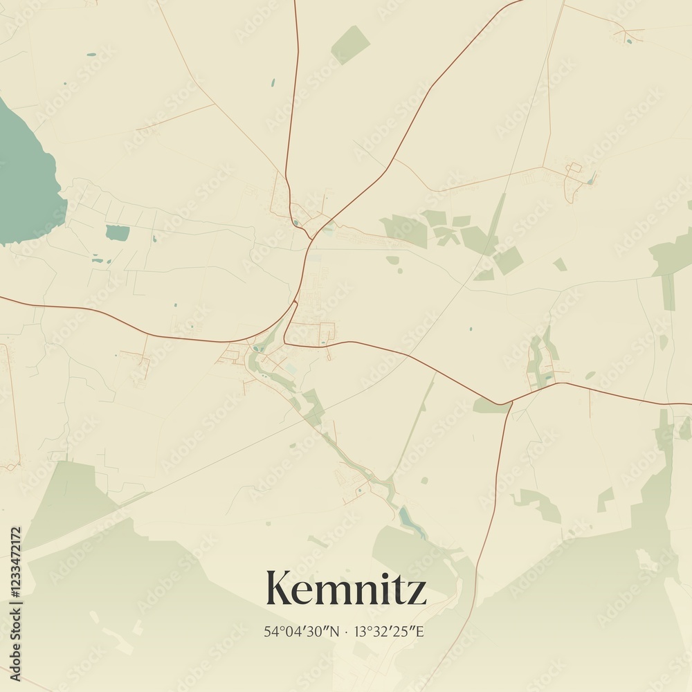 Fototapeta premium Vintage map of Kemnitz, Germany.