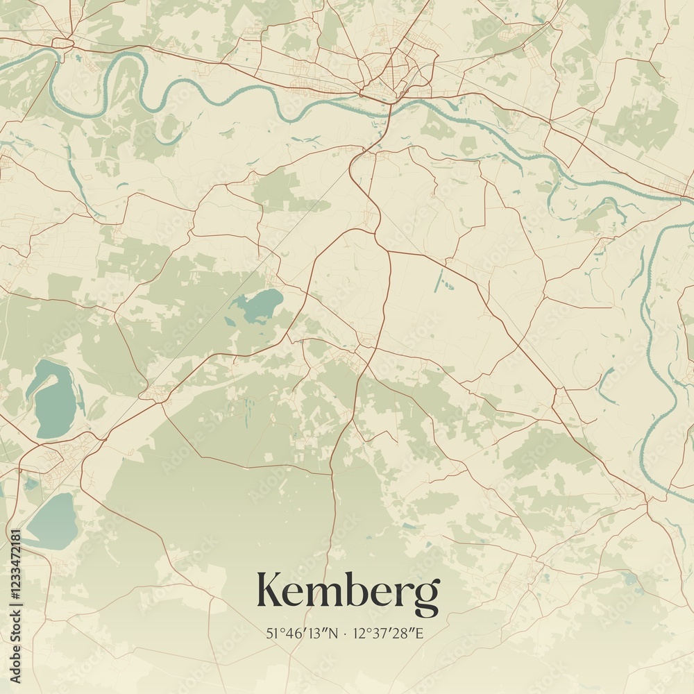 Fototapeta premium Vintage map of Kemberg, Germany.